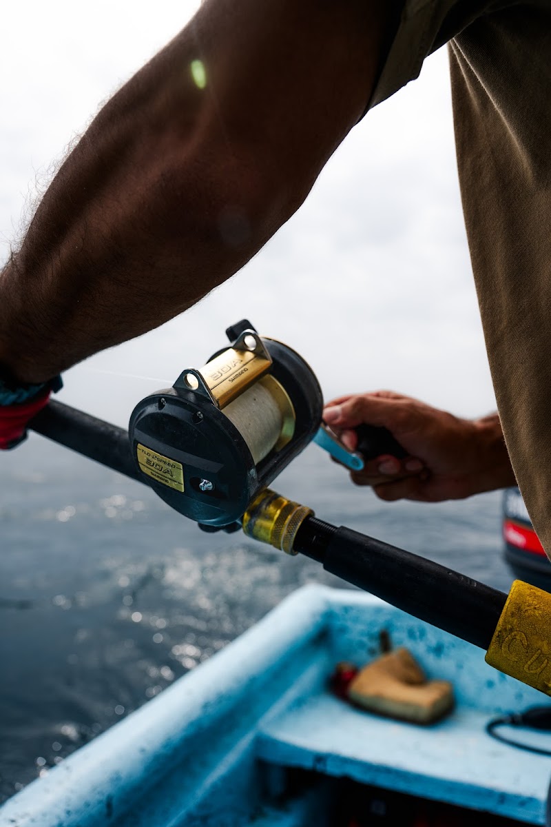 Fishing reel close-up on the charter