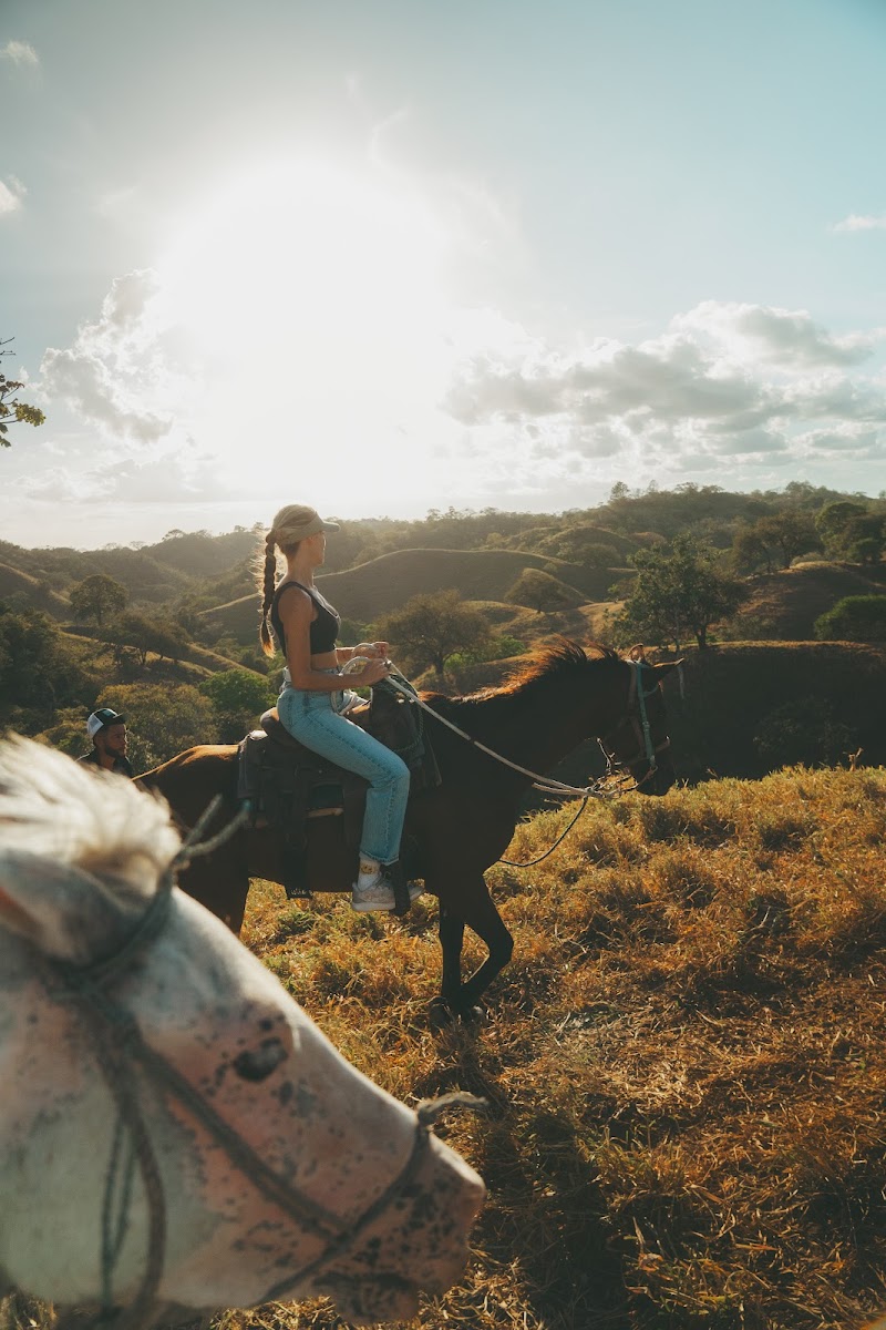 Rider on horseback in the golden Azuero hills at sunset